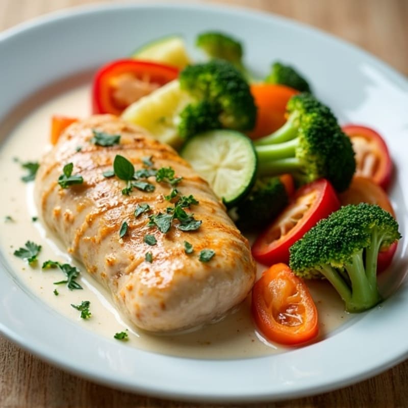 Creamy Coconut Green Chili Chicken with Fresh Vegetables