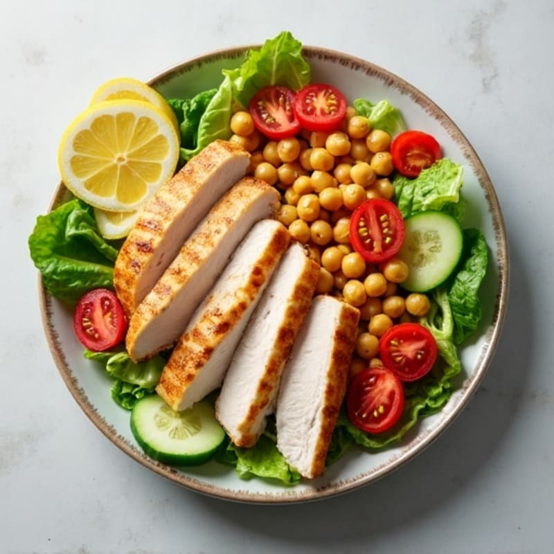 Grilled Turkey Breast Salad with Crunchy Romaine and Chickpeas