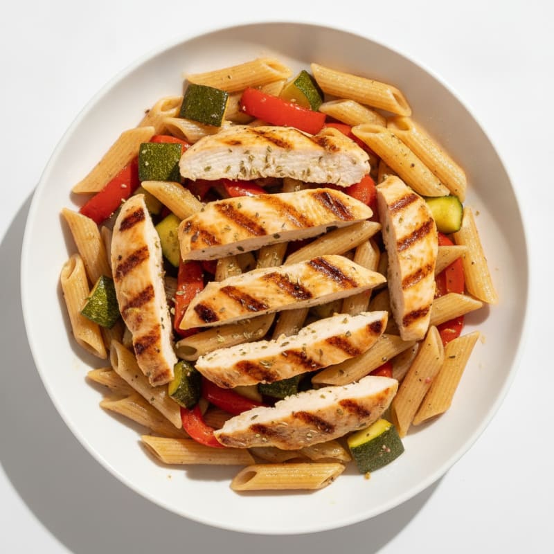 Grilled Chicken Pasta Salad with Roasted Vegetables