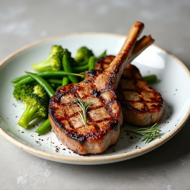 Tender Herb-Grilled Lamb Chops with Roasted Green Vegetables