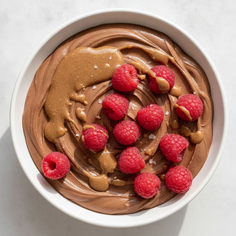 Chocolate Almond Butter Yogurt with Raspberries