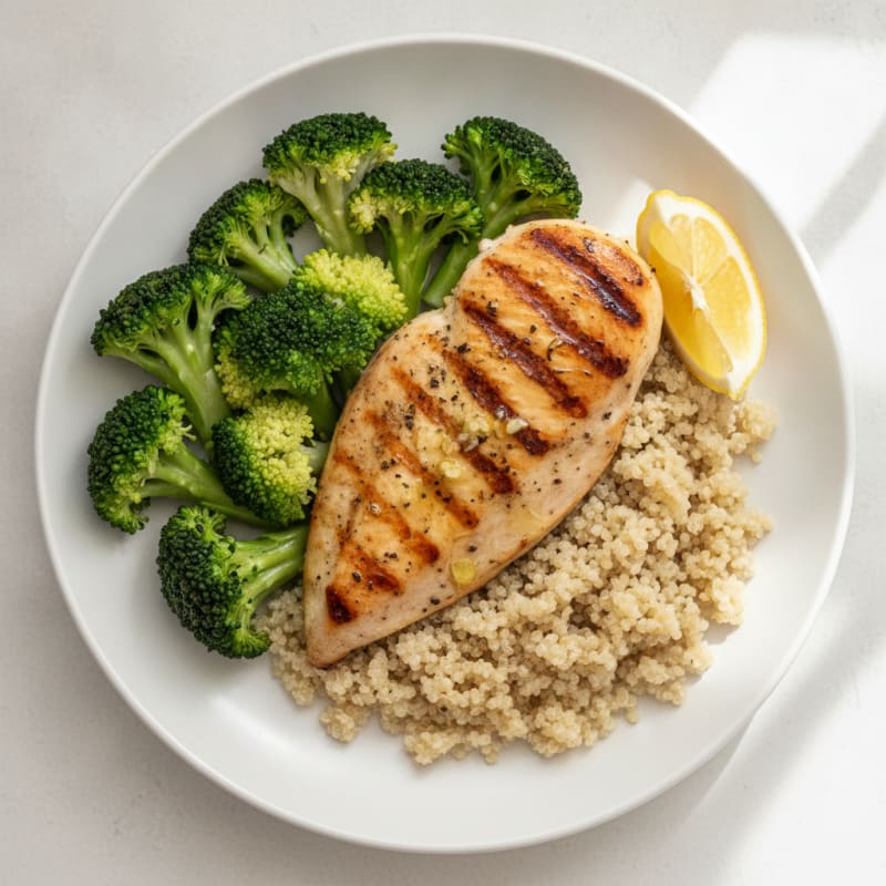 Grilled Chicken Breast with Quinoa and Steamed Broccoli