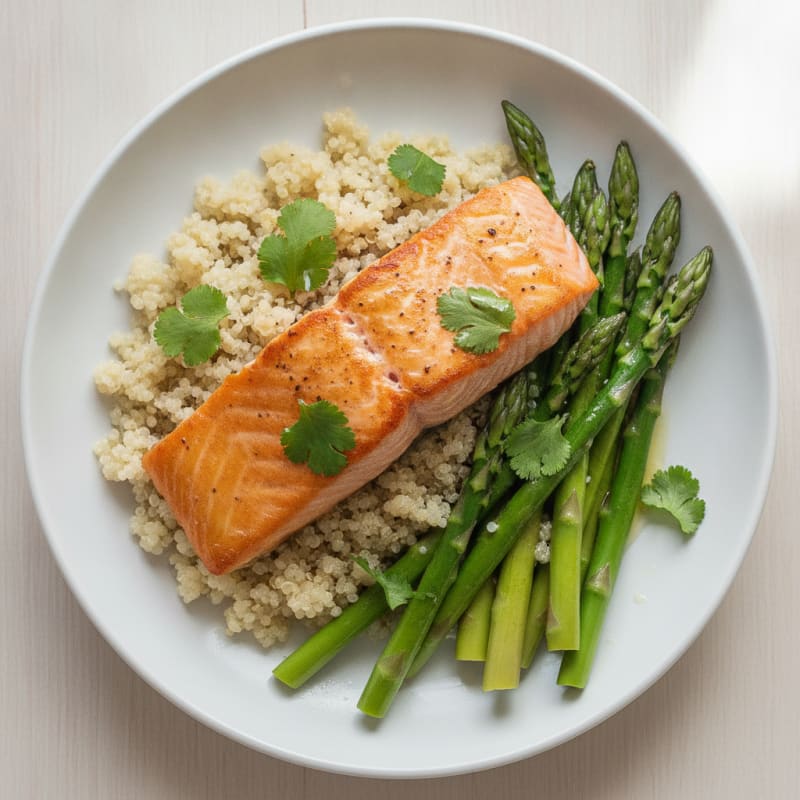 Seared Salmon with Steamed Asparagus and Quinoa