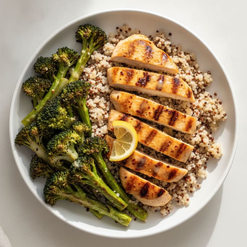Grilled Chicken and Quinoa Bowl with Roasted Broccoli