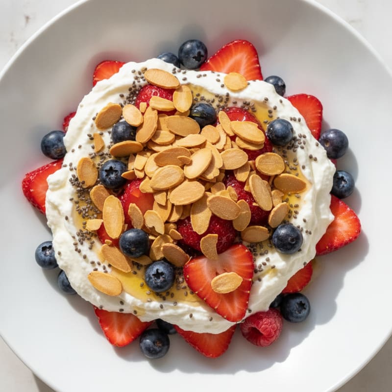 Protein Vanilla Bean Yogurt Parfait with Chia and Berries