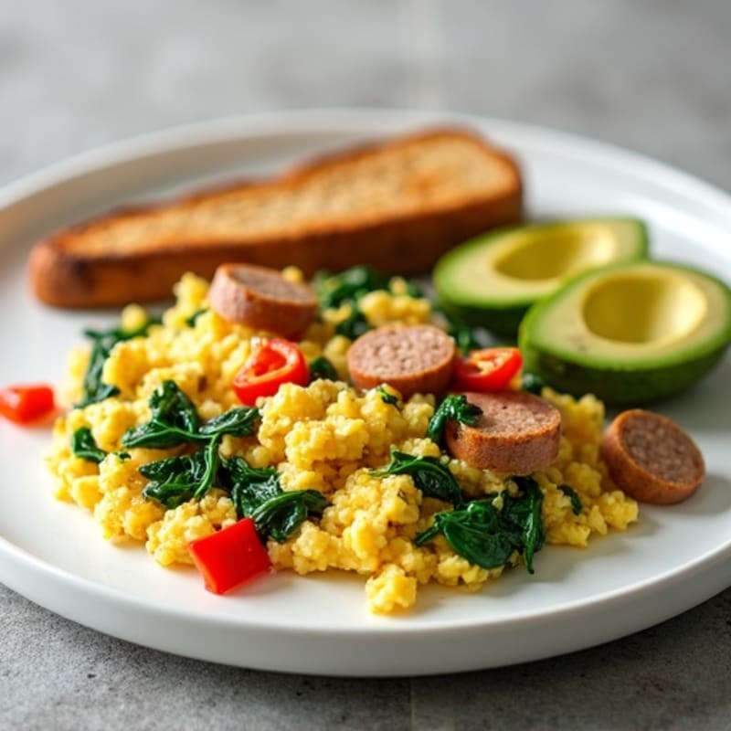 Egg White and Turkey Sausage Scramble with Spinach and Peppers