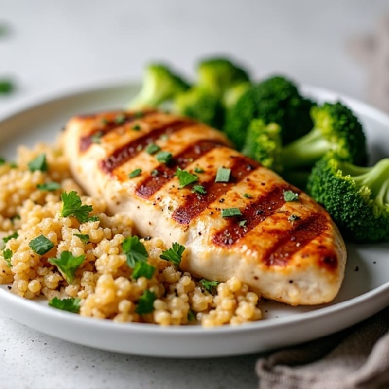 Grilled Chicken Breast with Quinoa and Roasted Broccoli