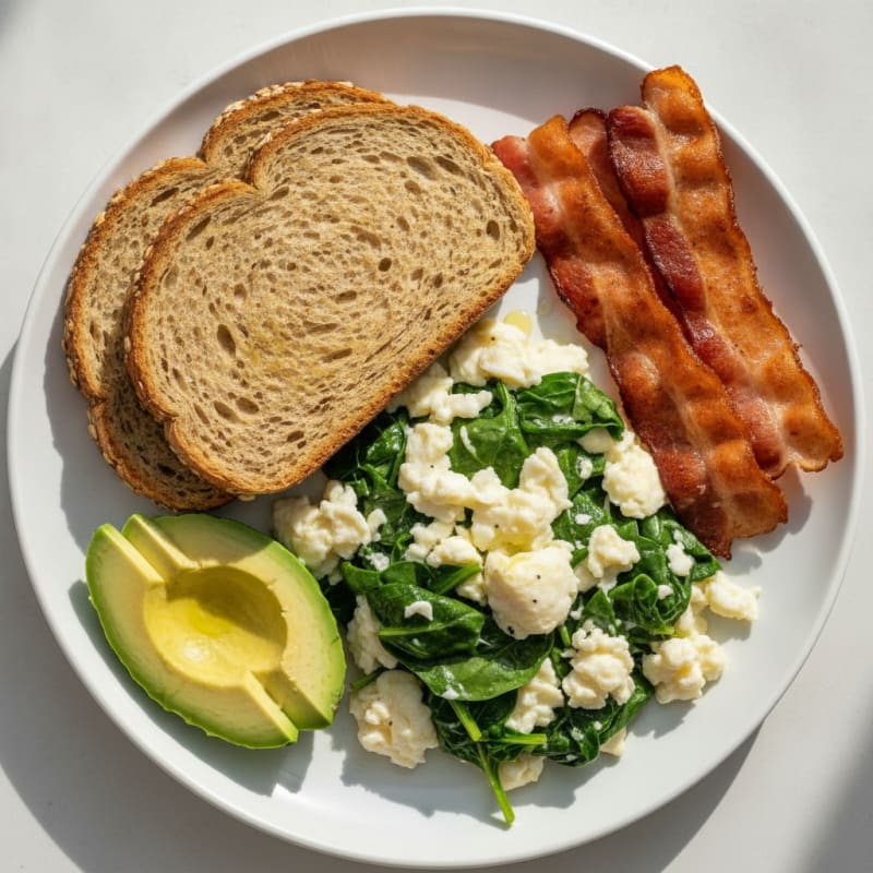 Scrambled Egg Whites with Spinach and Turkey Bacon