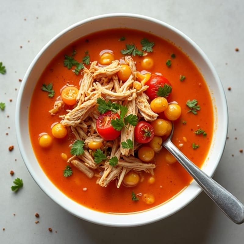 Spicy Shredded Chicken and Hominy Soup