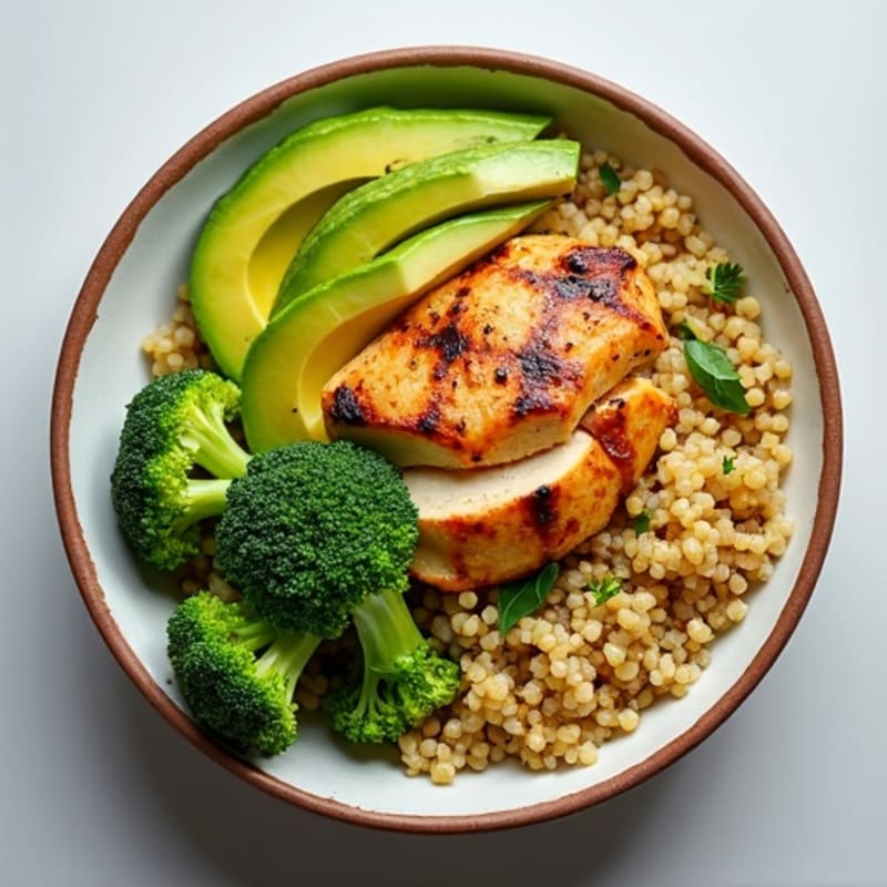 Grilled Chicken and Quinoa Bowl with Roasted Broccoli
