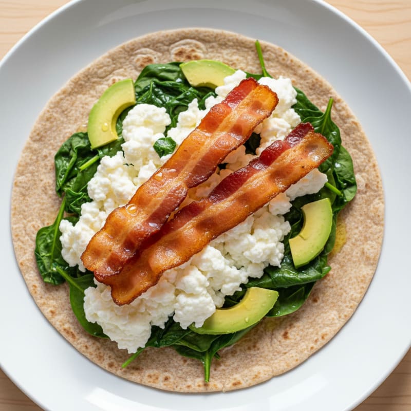 Crispy Turkey Bacon Egg White Wrap with Spinach and Avocado