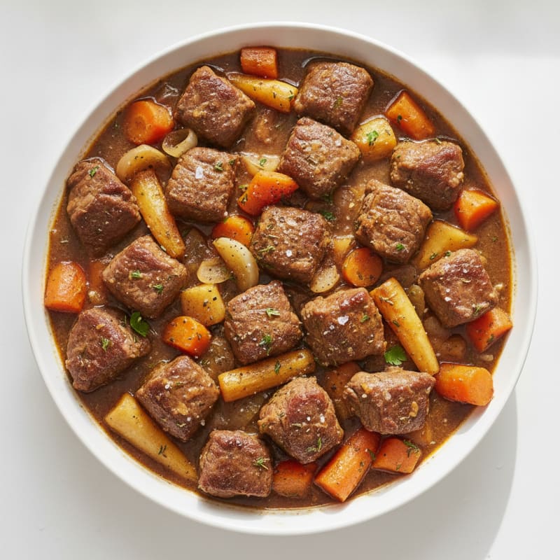 Slow-Cooked Beef Round Cubes with Root Vegetables