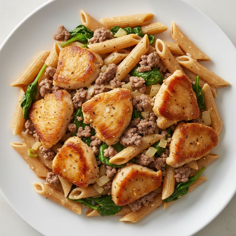Ground Beef and Chicken Thigh Pasta Skillet
