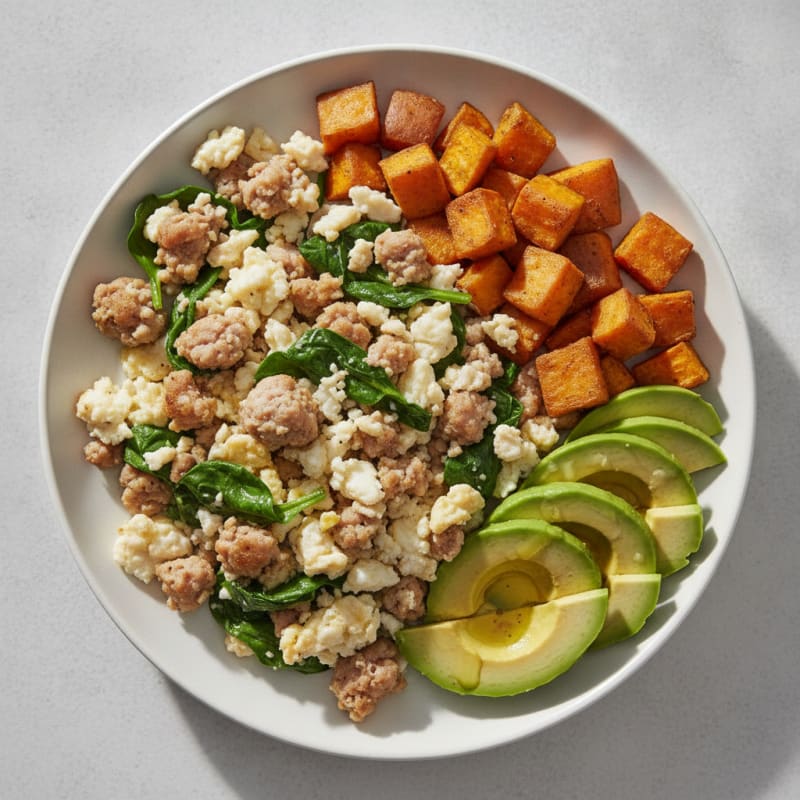 Egg White Scramble with Turkey Sausage and Spinach