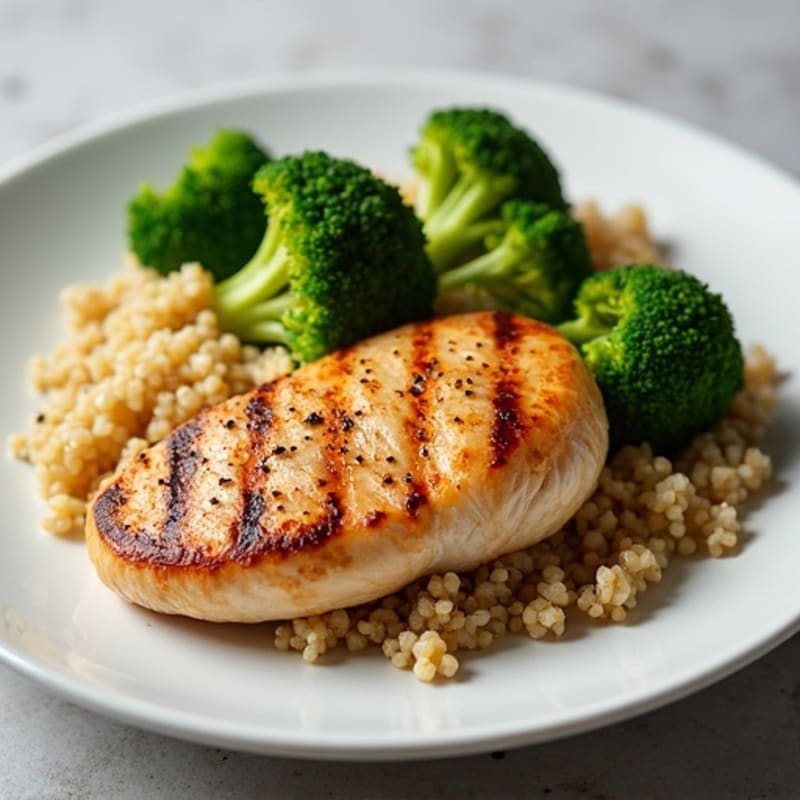 Grilled Chicken Breast with Roasted Broccoli and Quinoa