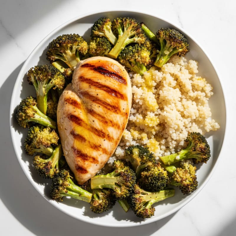 Grilled Chicken Breast with Roasted Broccoli and Quinoa