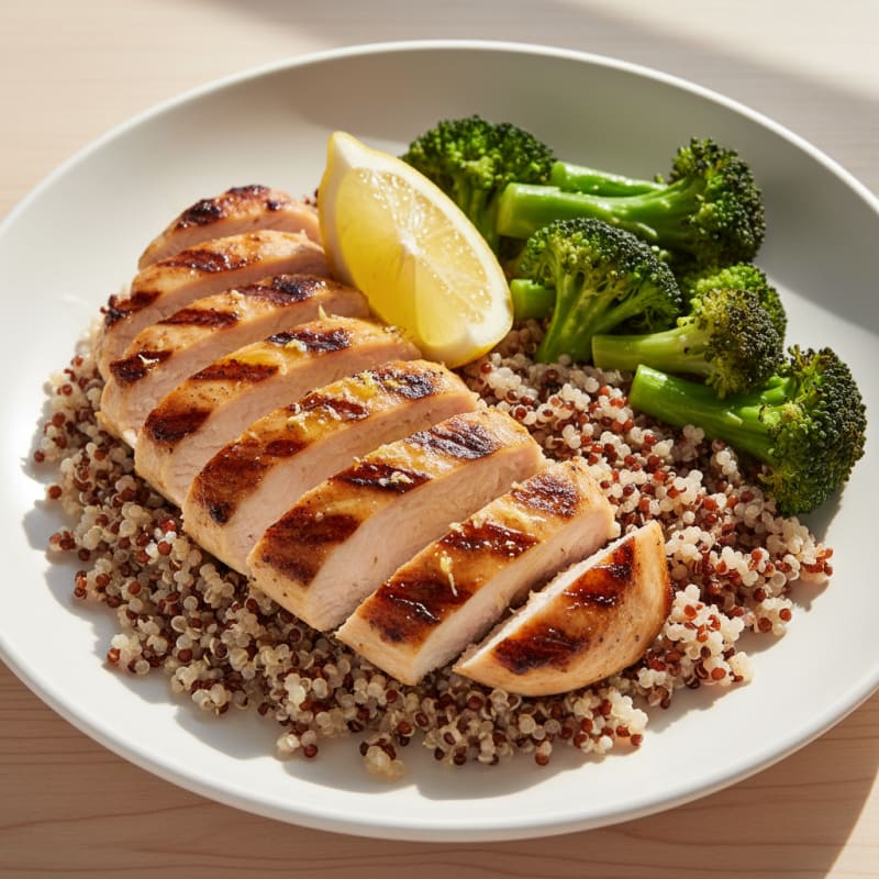 Grilled Chicken Breast with Quinoa and Steamed Broccoli