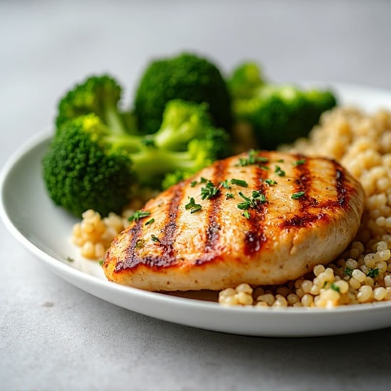 Grilled Chicken Breast with Quinoa and Roasted Broccoli