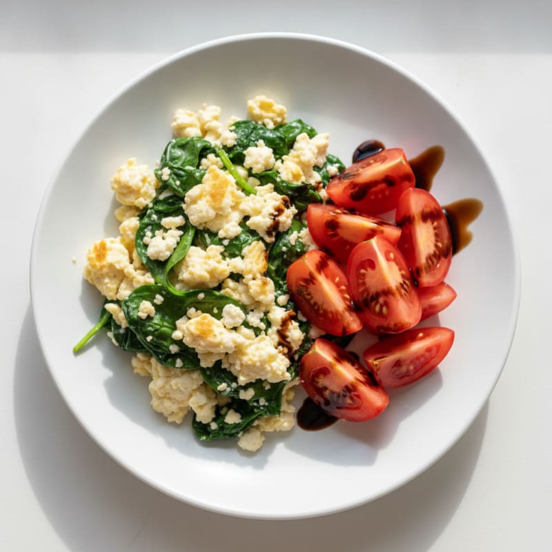 Egg White and Spinach Scramble with Feta and Fresh Tomato