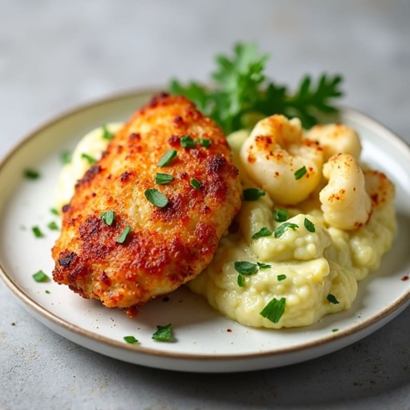 Crispy Baked Chicken with Creamy Cauliflower Mash