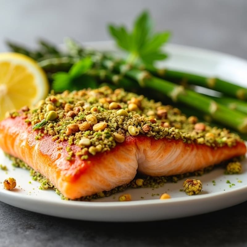 Crispy Pistachio-Crusted Salmon with Lemon-Herb Roasted Asparagus