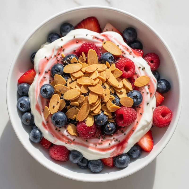 Greek Yogurt Protein Parfait with Mixed Berries and Almonds