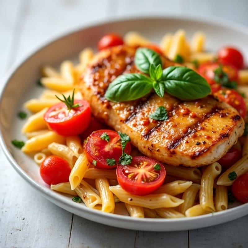 Chicken and Whole Wheat Pasta with Fresh Tomato Basil Sauce