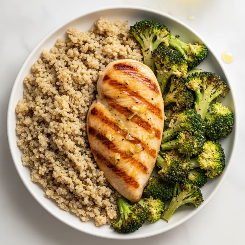 Grilled Chicken Breast with Roasted Broccoli and Quinoa