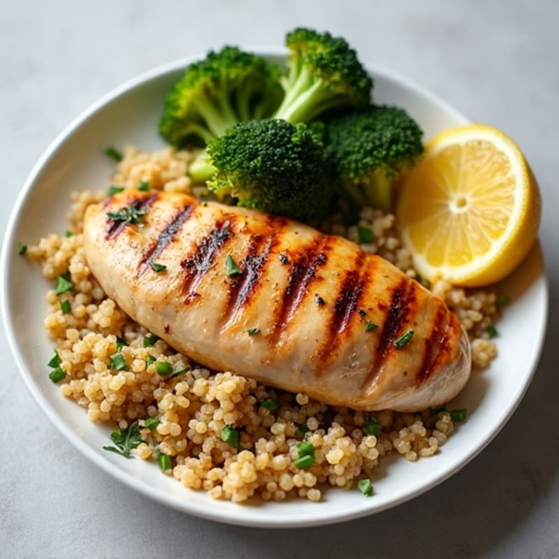 Grilled Chicken Breast with Quinoa and Roasted Broccoli