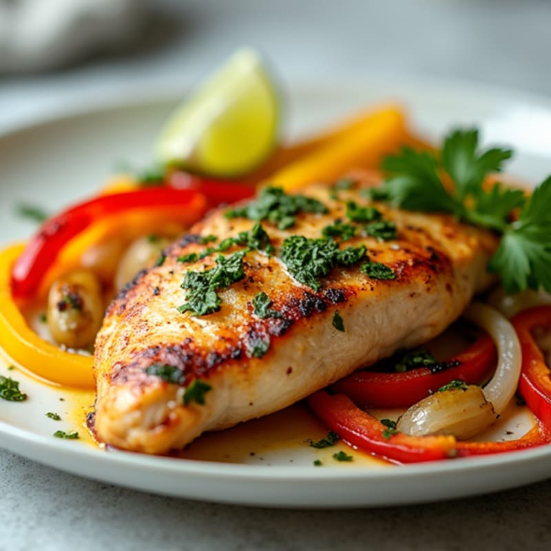 Cilantro-Lime Chicken Breast with Sautéed Peppers and Onions