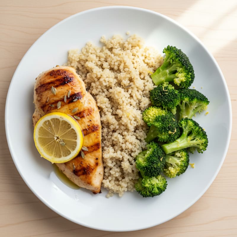 Grilled Chicken Breast with Quinoa and Steamed Broccoli