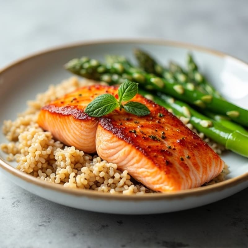 Seared Salmon with Steamed Asparagus and Brown Rice