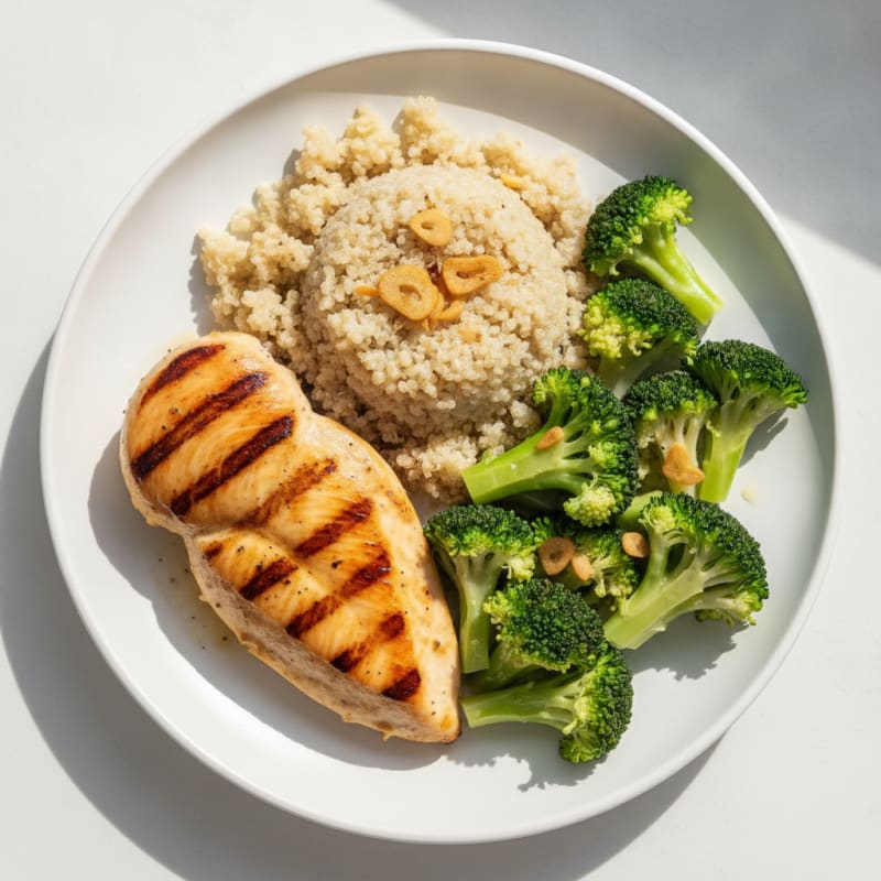 Grilled Chicken Breast with Quinoa and Steamed Broccoli