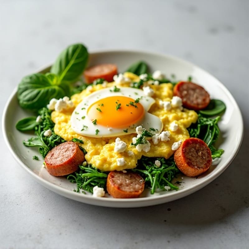 Egg White Scramble with Turkey Sausage and Spinach