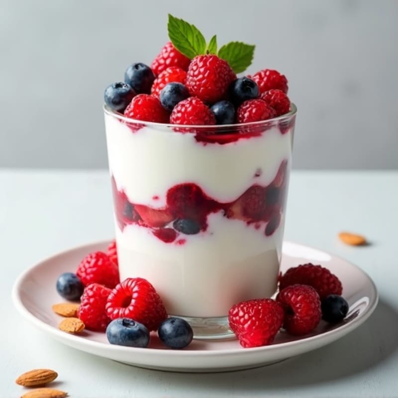 Greek Yogurt Protein Parfait with Mixed Berries and Almonds