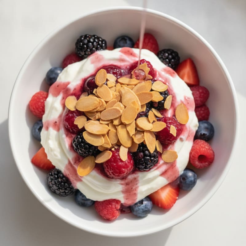 Greek Yogurt Protein Parfait with Mixed Berries and Almonds