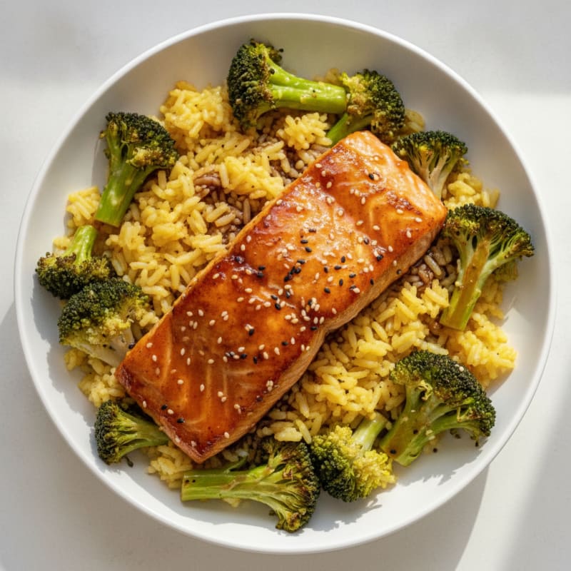 Teriyaki Salmon and Spiced Rice Bowl