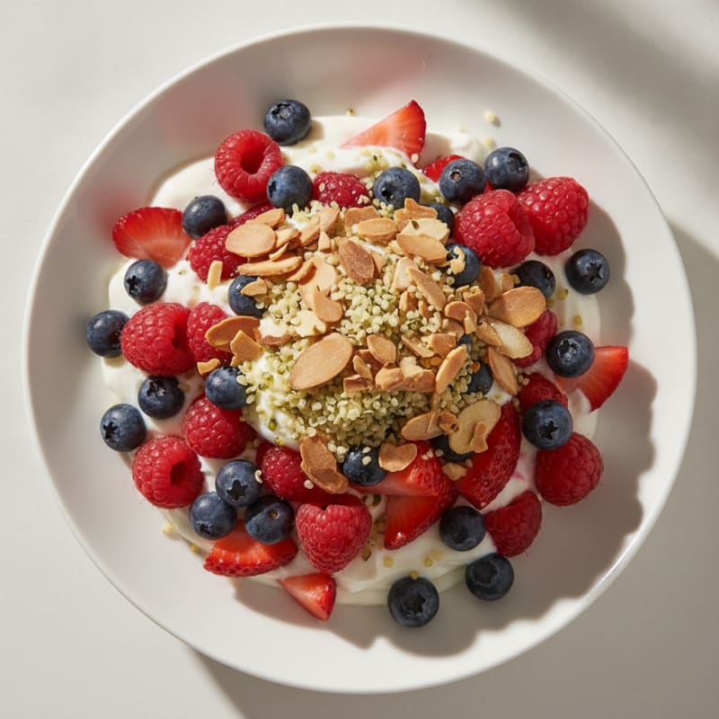 Greek Yogurt Parfait with Mixed Berries and Crunchy Almonds