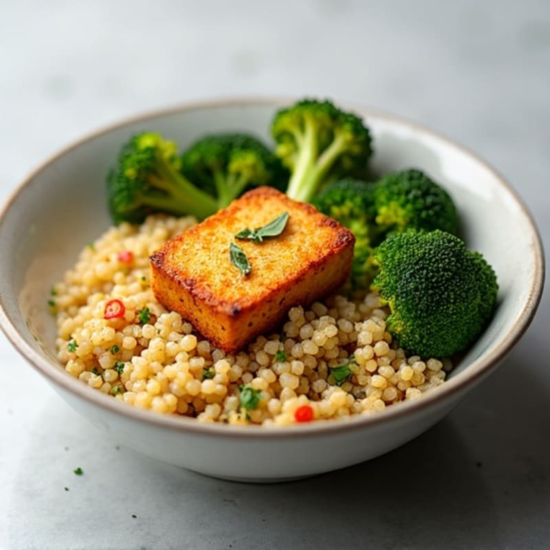 Crispy Tofu with Roasted Broccoli and Quinoa