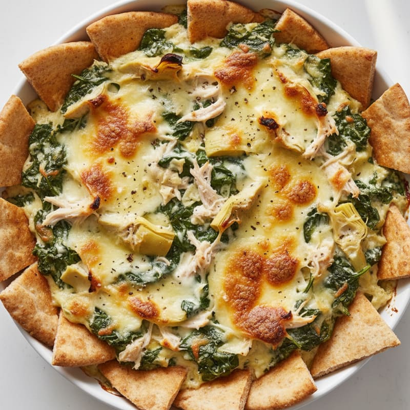 Baked Spinach Artichoke Dip with Toasted Pita