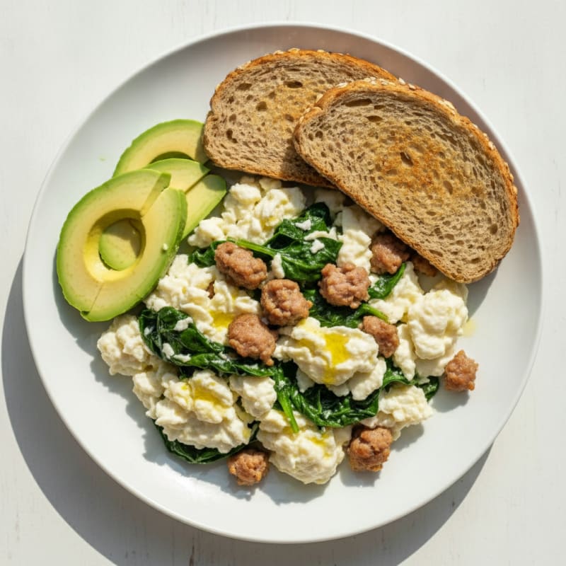 Egg White Scramble with Turkey Sausage and Spinach