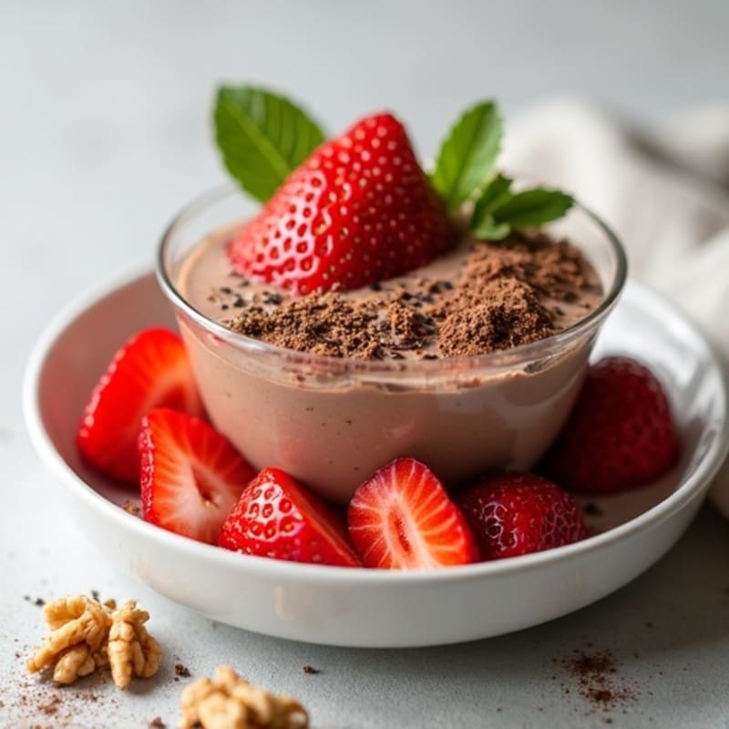 Chocolate Protein Yogurt with Sliced Strawberries