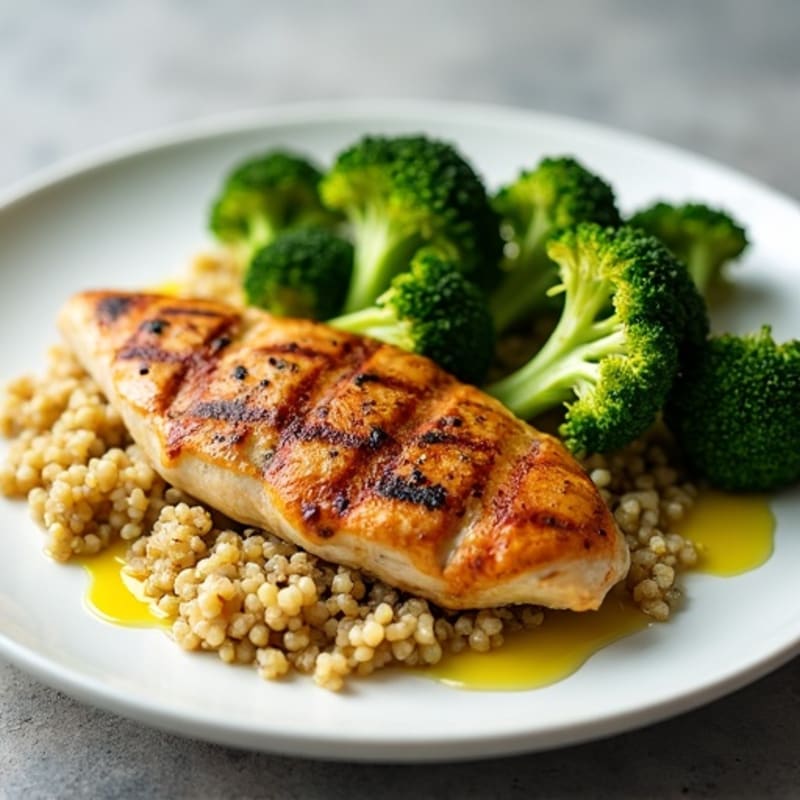 Grilled Chicken Breast with Quinoa and Roasted Broccoli