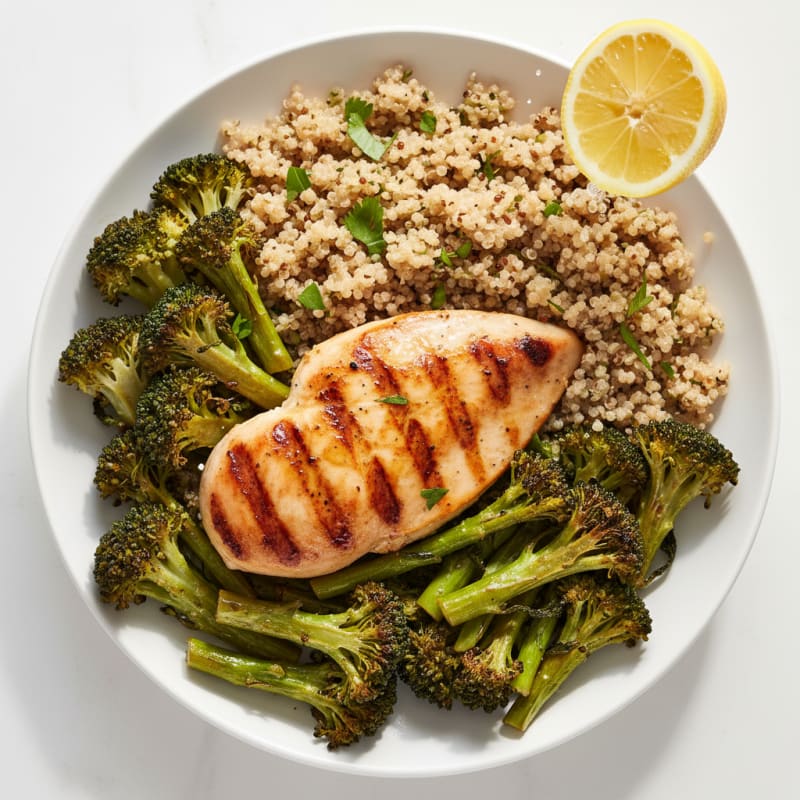 Grilled Chicken Breast with Roasted Broccoli and Quinoa