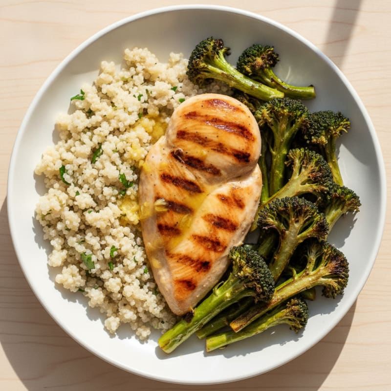 Grilled Chicken Breast with Quinoa and Roasted Broccoli