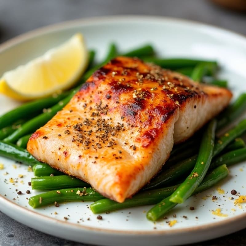 Crispy Pan-Seared Salmon with Roasted Green Beans