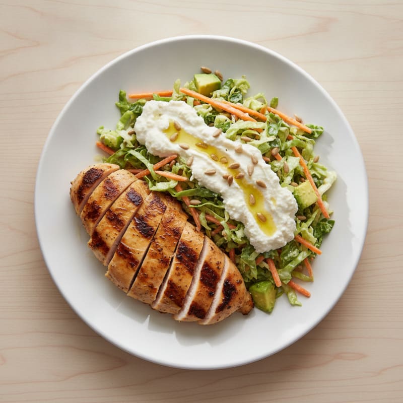 Grilled Chicken Breast with Crunchy Cabbage Slaw and Greek Yogurt Dressing