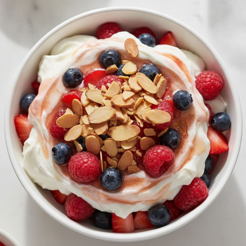 Creamy Greek Yogurt Protein Parfait with Mixed Berries and Almonds
