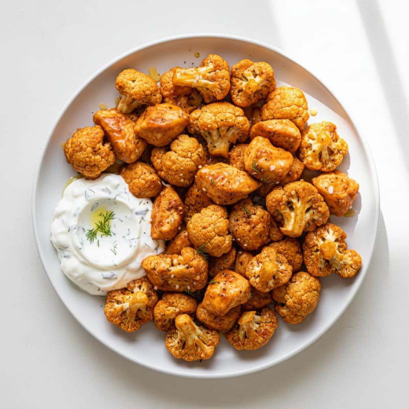 Crispy Buffalo Roasted Cauliflower and Chicken Bites
