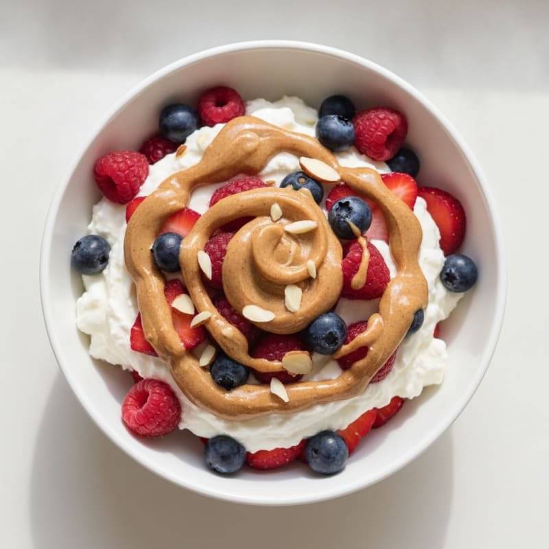 Greek Yogurt Protein Parfait with Mixed Berries and Almond Butter